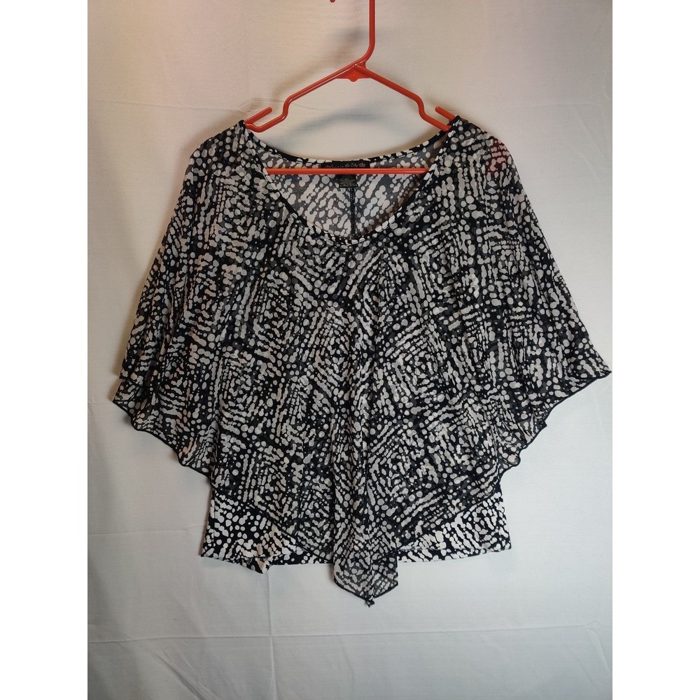 Suzi in the City Women's Blouse Black White Scoop Neck Lightweight Sz L